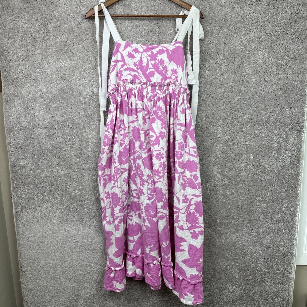 Peter Som Pink Floral Print Midi Dress Sleeveless Tie Strap Sundress Size 4